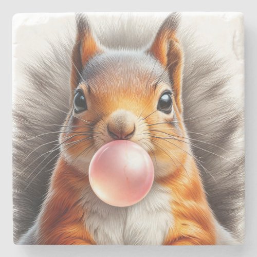 Adorable Red Squirrel Blowing Bubble Gum Funny Stone Coaster