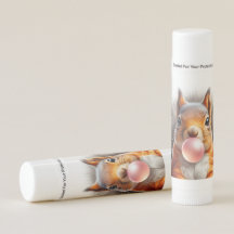 Adorable Red Squirrel Blowing Bubble Gum 