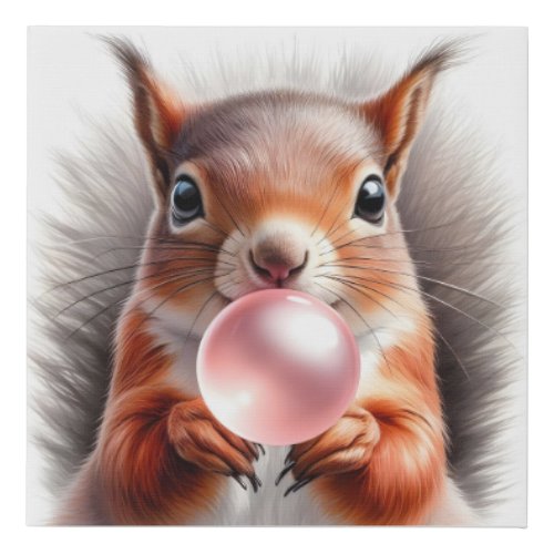 Adorable Red Squirrel Blowing Bubble Gum Nursery Faux Canvas Print