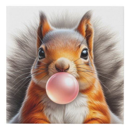 Adorable Red Squirrel Blowing Bubble Gum Nursery Faux Canvas Print