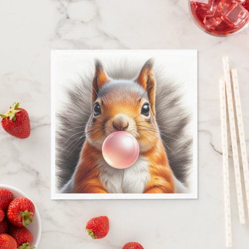 Adorable Red Squirrel Blowing Bubble Gum Nursery Napkins
