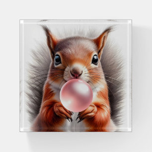 Adorable Red Squirrel Blowing Bubbles Paperweight