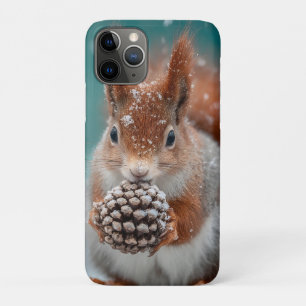 Adorable Red Squirrel in the Snow with a Pinecone iPhone 11 Pro Case