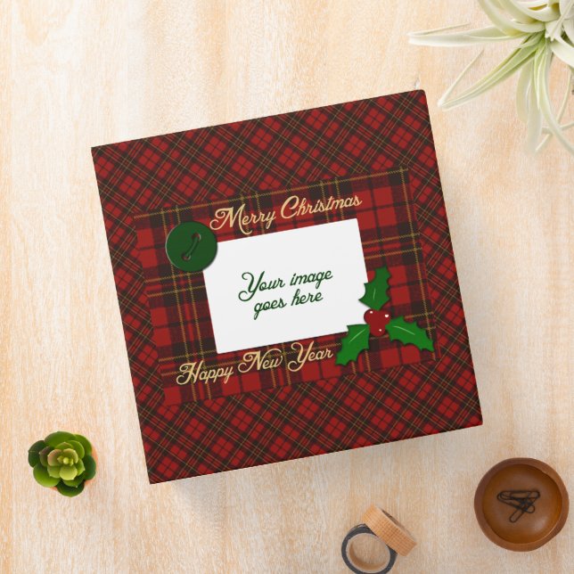 Adorable red tartan Your photo Christmas Album Binder (In Situ)