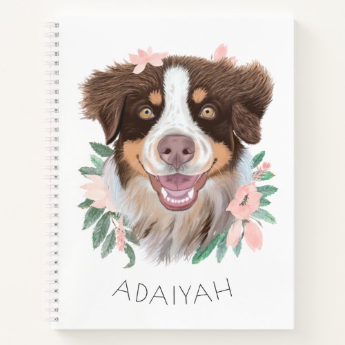 Adorable Red Tri Aussie with Flowers Personalized Notebook