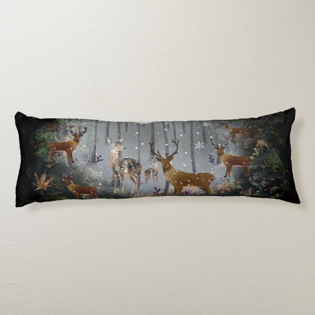 Adorable Reindeer At Night Body Pillow (Back)
