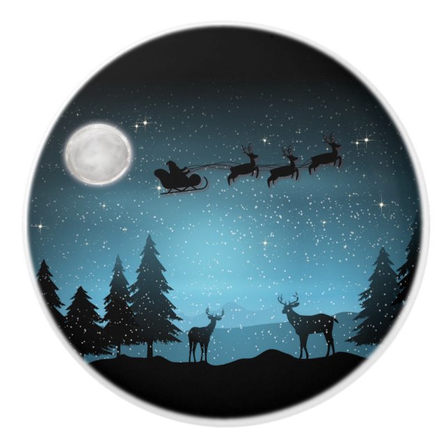 Adorable Reindeer At Night Ceramic Knob (Front)