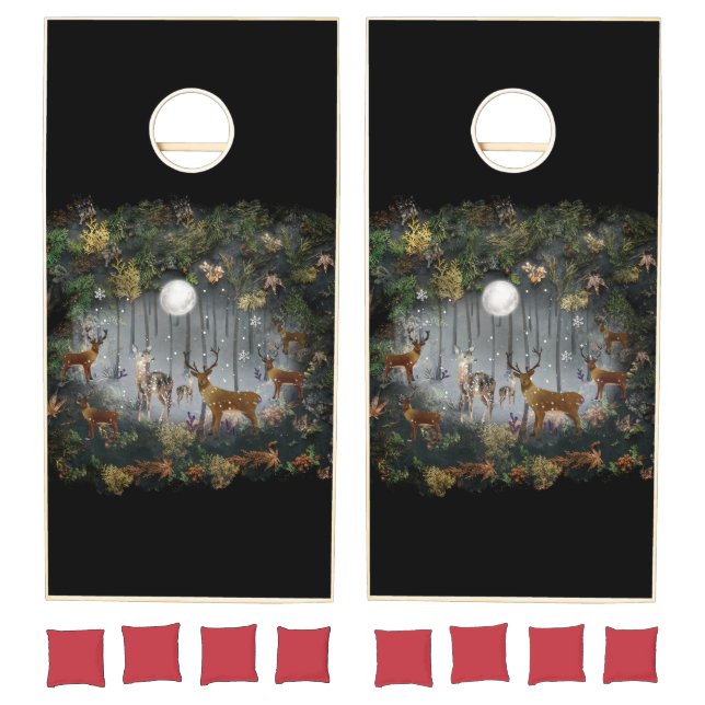 Adorable Reindeer At Night Cornhole Set (Set)