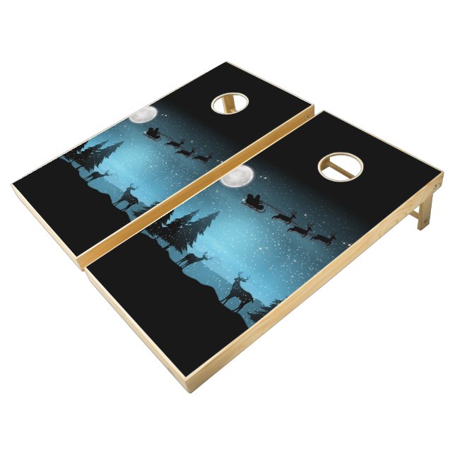Adorable Reindeer At Night Cornhole Set (Angled)