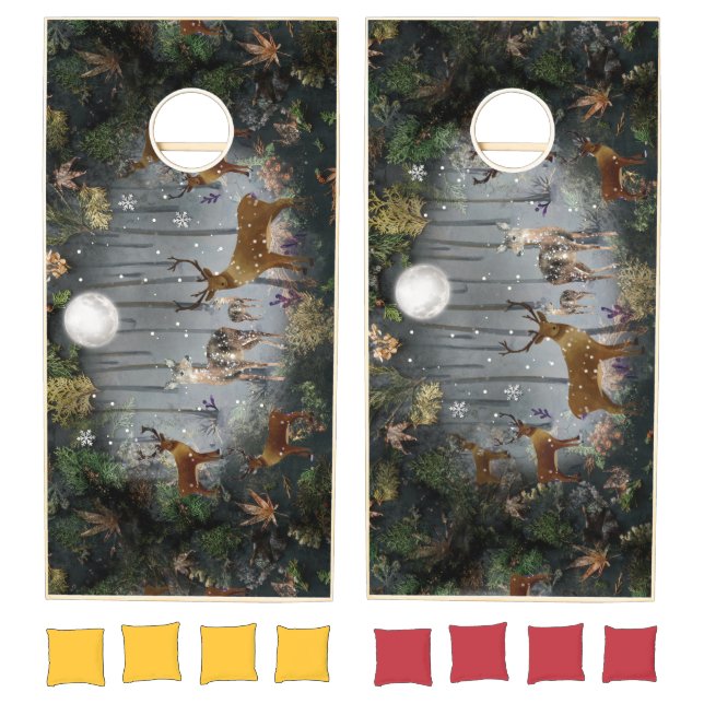 Adorable Reindeer At Night Cornhole Set (Set)