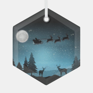 Adorable Reindeer At Night Glass Ornament