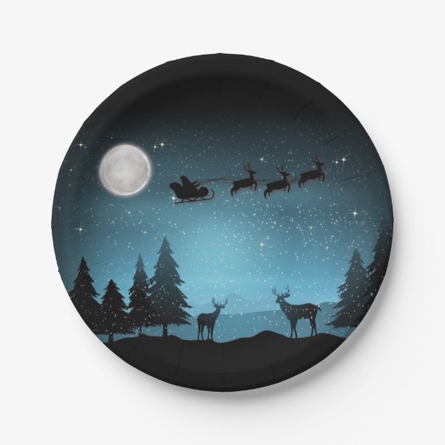 Adorable Reindeer At Night Paper Plates (Front)