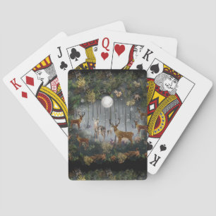 Adorable Reindeer At Night Poker Cards