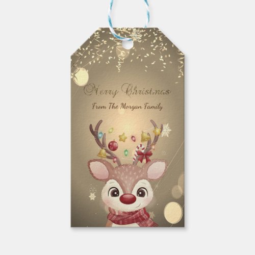 Adorable Reindeer Branches Stars Confetti  Gift Tags