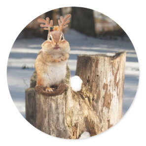 Adorable "Reindeer" Chipmunk Classic Round Sticker