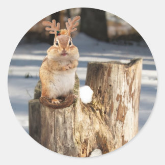 Adorable "Reindeer" Chipmunk Classic Round Sticker