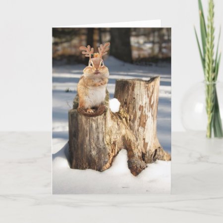 Adorable "reindeer" Chipmunk Holiday Card