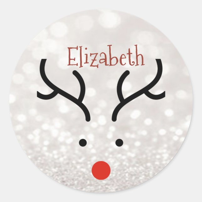 Adorable Reindeer Face,Bokeh  Classic Round Sticker (Front)