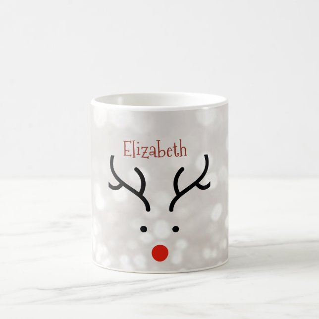 Adorable Reindeer Face,Bokeh Coffee Mug (Center)
