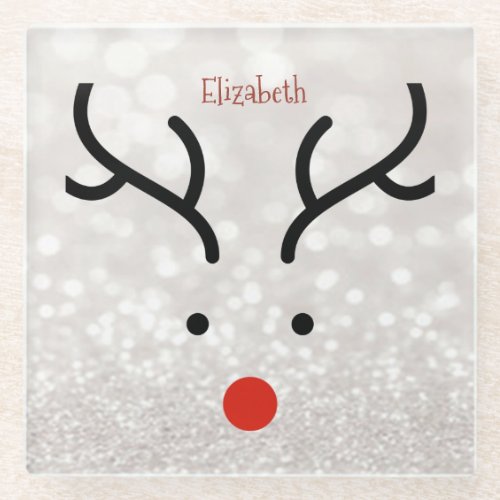 Adorable Reindeer FaceBokeh  Glass Coaster