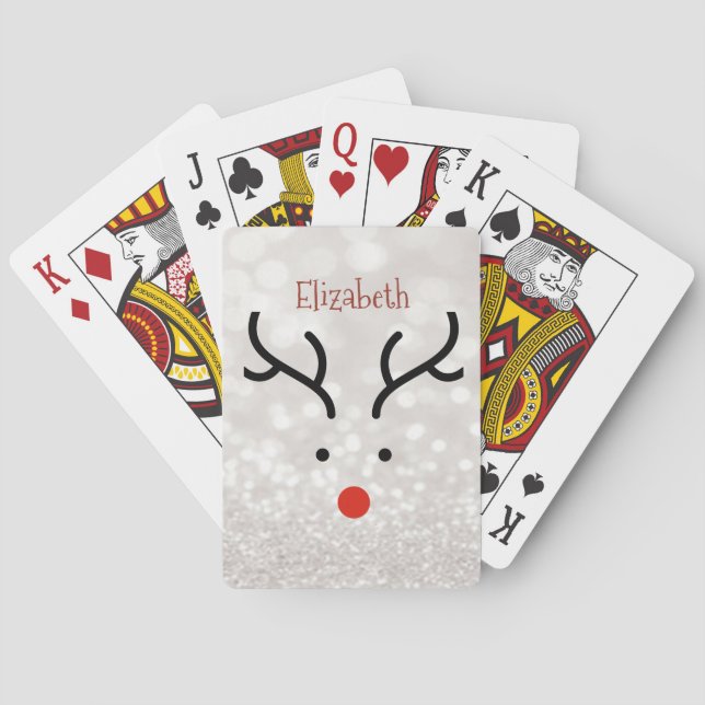 Adorable Reindeer Face,Bokeh   Poker Cards (Back)