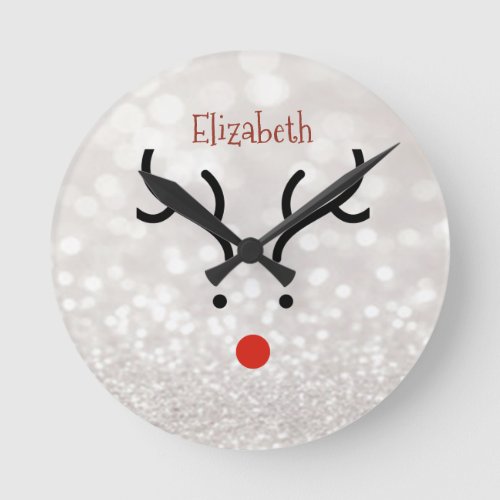 Adorable Reindeer FaceBokeh   Round Clock