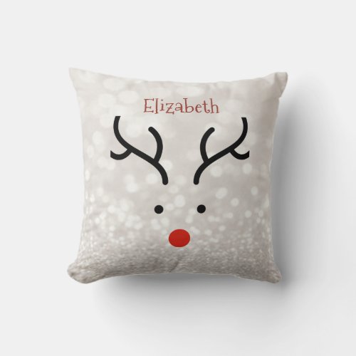 Adorable Reindeer FaceBokeh   Throw Pillow