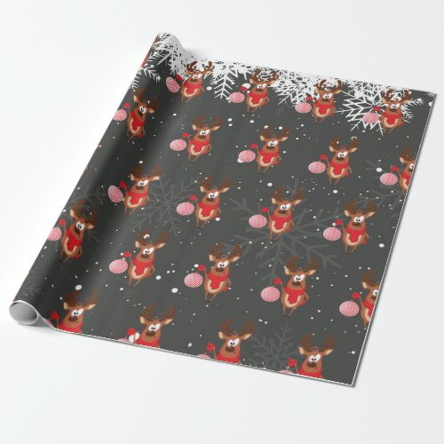 Adorable Reindeer Holiday Christmas Wrapping Paper