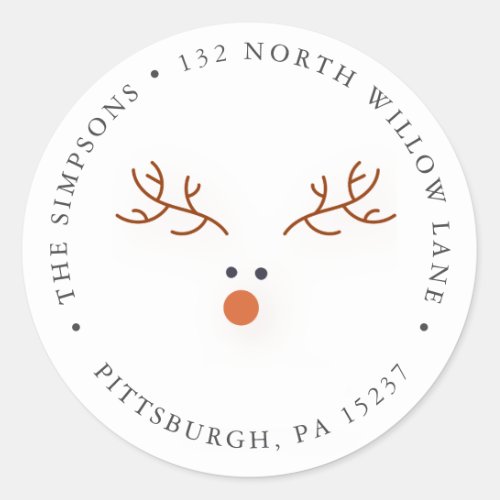 Adorable Reindeer Return Address Classic Round Sticker