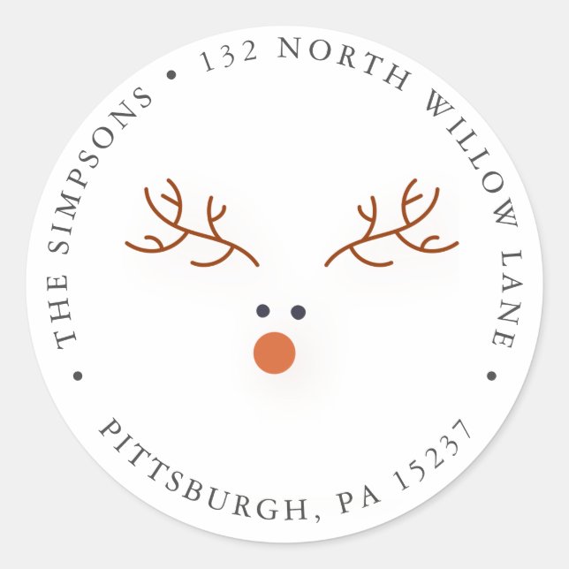Adorable Reindeer Return Address Classic Round Sticker (Front)