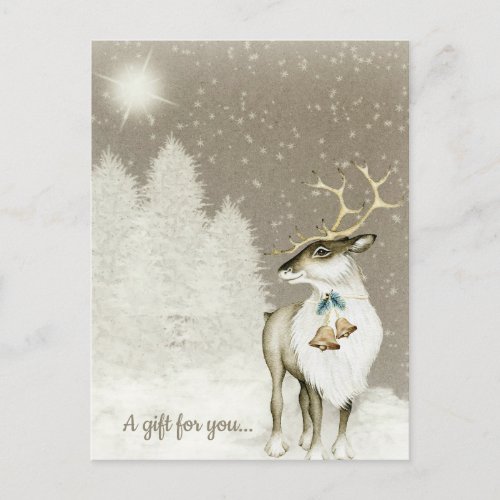 Adorable Reindeer Rustic Holiday Gift Certificate Postcard
