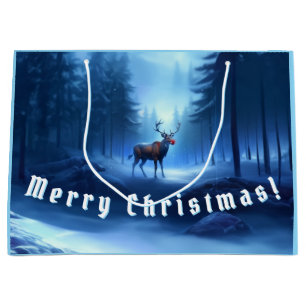 Adorable Reindeer Winter Wonderland Holiday Large Gift Bag