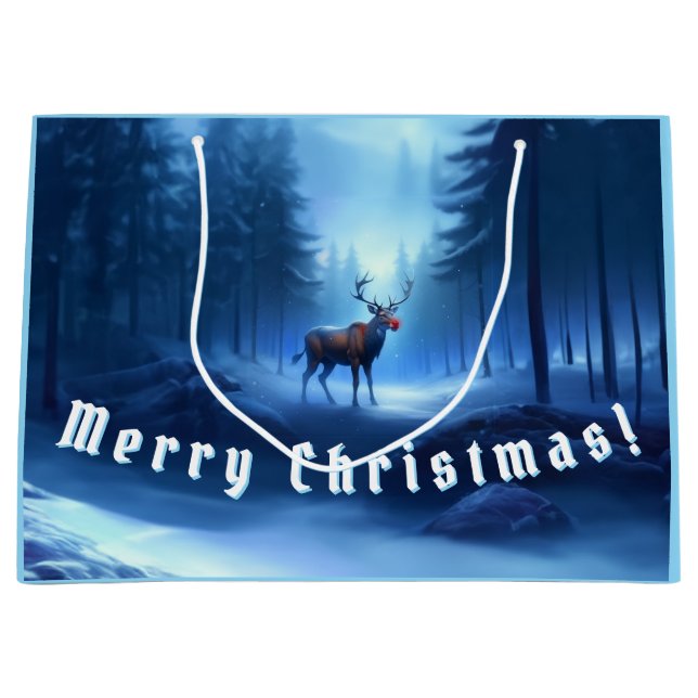 Adorable Reindeer Winter Wonderland Holiday  Large Gift Bag (Front)