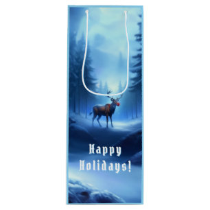 Adorable Reindeer Winter Wonderland Holiday Wine Gift Bag