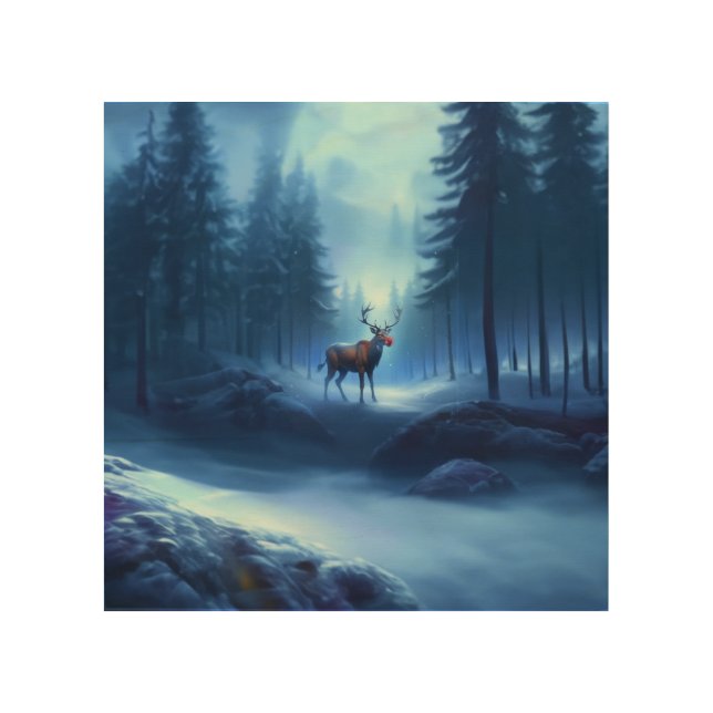 Adorable Reindeer Winter Wonderland Holiday  Wood Wall Art (Front)