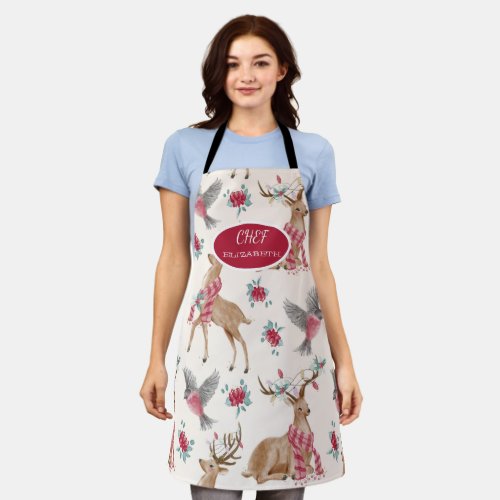 Adorable ReindeersBirdsFlowers Apron