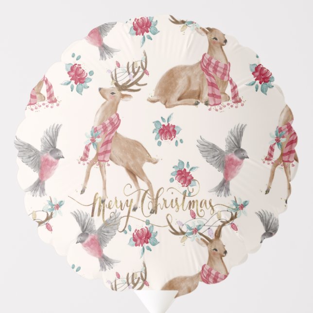 Adorable Reindeers, Birds, Flowers Balloon (Front)