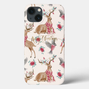 Adorable Reindeers, Birds, Flowers iPhone 13 Case