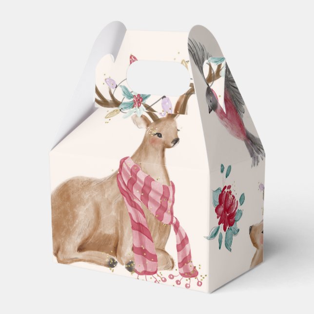 Adorable Reindeers, Birds, Flowers Favor Boxes (Front Side)