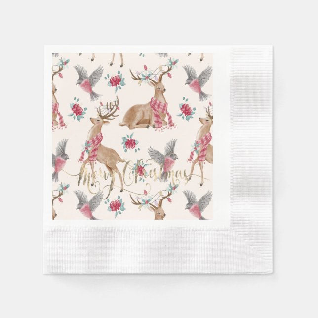 Adorable Reindeers,Birds,Flowers   Napkins (Front)