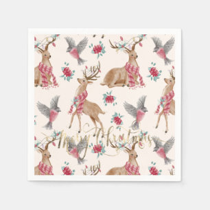 Adorable reindeers, birds, flowers napkins