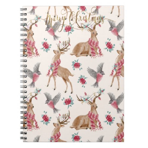 Adorable Reindeers Birds Flowers Notebook