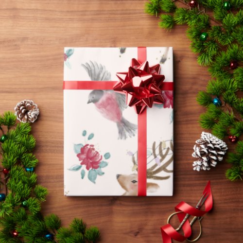 Adorable ReindeersBirdsFlowers Wrapping Paper