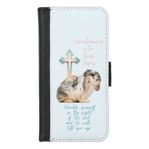 Adorable Religious Blue Dot Bunny Pastel Cross iPhone 8/7 Wallet Case