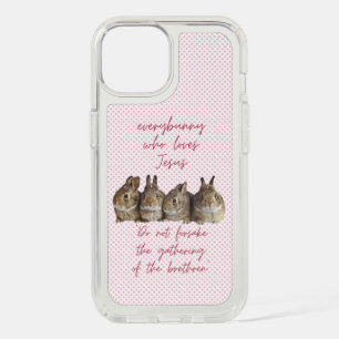 Adorable Religious Pink Dot Brown Bunnies Cuddling iPhone 15 Case