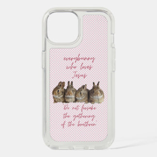 Adorable Religious Pink Dot Brown Bunnies Cuddling iPhone 15 Case