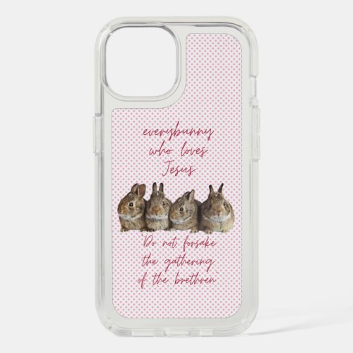 Adorable Religious Pink Dot Brown Bunnies Cuddling iPhone 15 Case