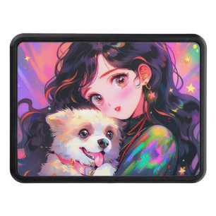Adorable Retro Anime Girl & Her Dog Hitch Cover