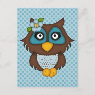 Adorable Retro Blue Owl Gifts and Tees Postcard
