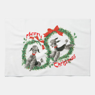 Adorable Retro Christmas Poodles Wreath Custom Kitchen Towel